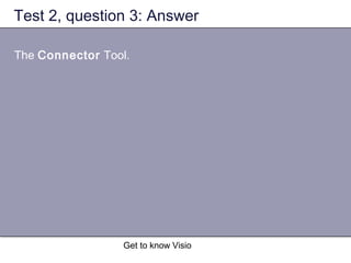Get to know Visio
Test 2, question 3: Answer
The Connector Tool.
 