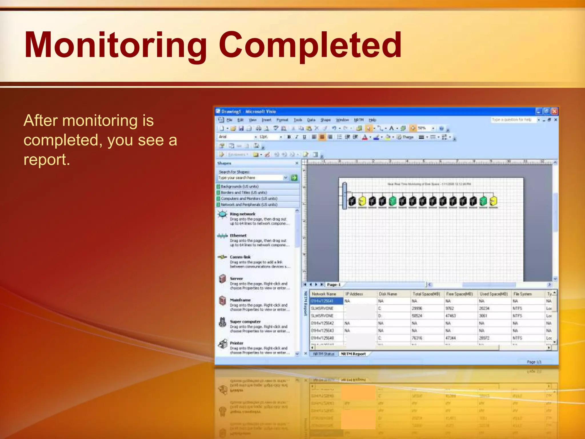 Change Threshold ValuesYou can set threshold values for minimum and maximum percentages of disk space used.The color of the server’s shape in the diagram shows when the disk reaches a threshold.