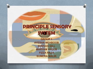 PRINCIPLE SENSORY
     SYSTEM
       GROUP 1
   AYESHA MEHBOOB
     SUNDAS GILL
    MARYAM YAQUB
      FIZZA RAJA
    SUMERA MALIK
 