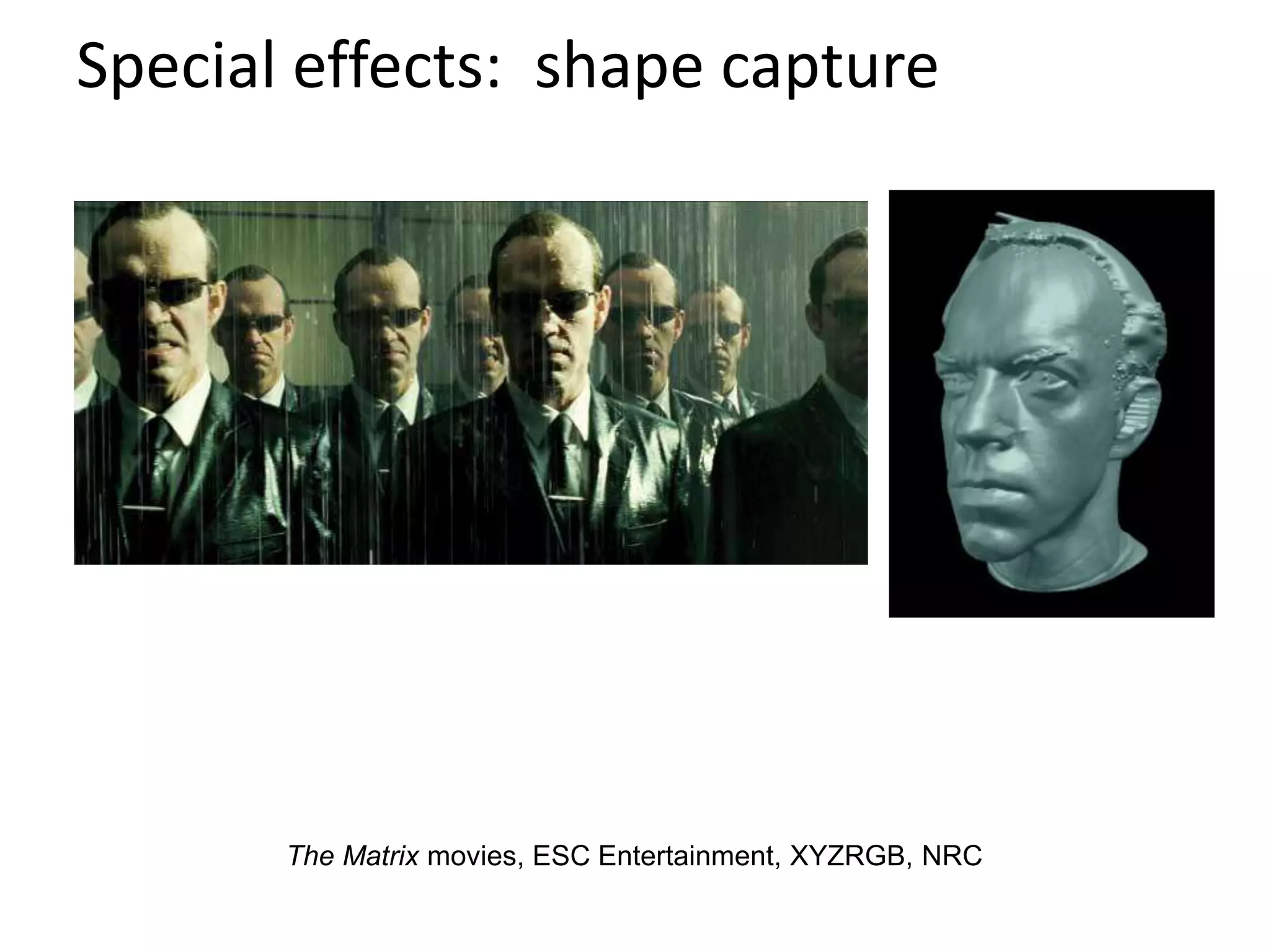 The Matrix movies, ESC Entertainment, XYZRGB, NRC
Special effects: shape capture
 