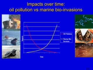 13 
IImmppaaccttss oovveerr ttiimmee:: 
ooiill ppoolllluuttiioonn vvss mmaarriinnee bbiioo--iinnvvaassiioonnss 
Time 
Impacts 
Oil Pollution 
Marine Bio- 
Invasions 
 
