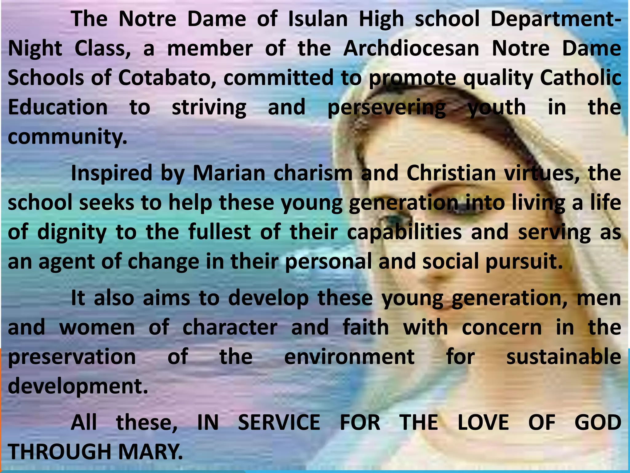 Notre Dame of Isulan-Night (Vision-Mission Statement) | PPTX