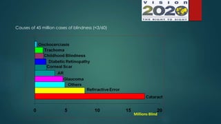 Causes of 45 million cases of blindness (<3/60)
Millions Blind
 