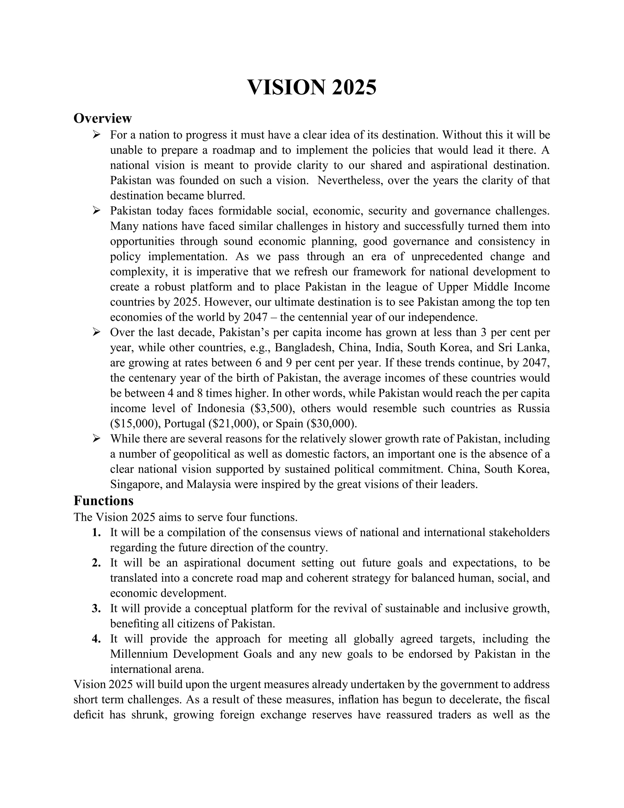 Short Summary of Vision 2025 Pakistan PDF
