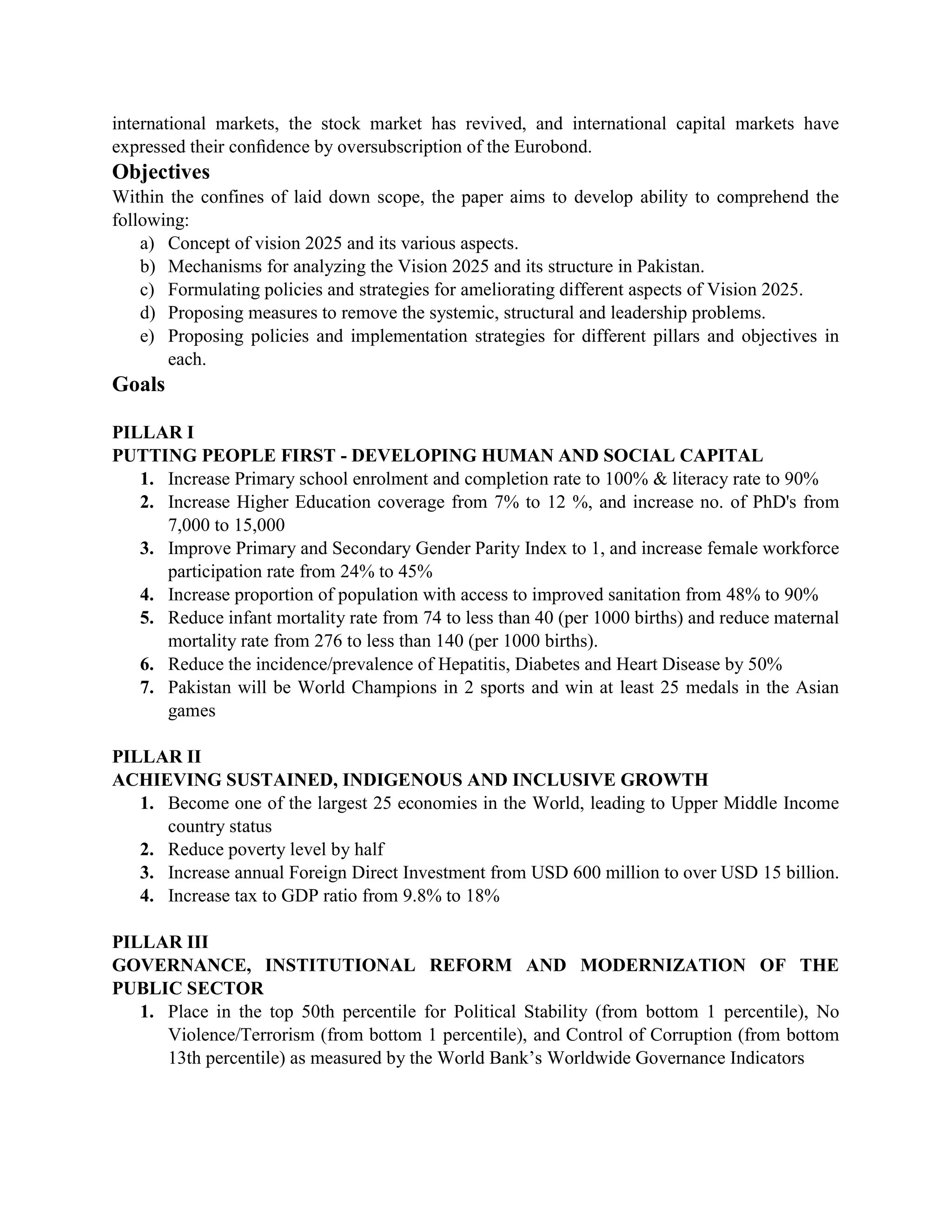 Short Summary of Vision 2025 Pakistan PDF