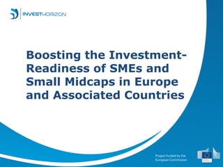 Project funded by the
European Commission
Boosting the Investment-
Readiness of SMEs and
Small Midcaps in Europe
and Associated Countries
 