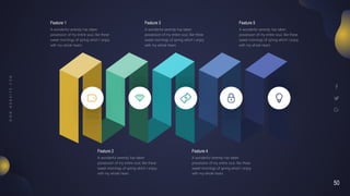 50
Feature 2
A wonderful serenity has taken
possession of my entire soul, like these
sweet mornings of spring which I enjoy
with my whole heart.
Feature 4
A wonderful serenity has taken
possession of my entire soul, like these
sweet mornings of spring which I enjoy
with my whole heart.
Feature 1
A wonderful serenity has taken
possession of my entire soul, like these
sweet mornings of spring which I enjoy
with my whole heart.
Feature 3
A wonderful serenity has taken
possession of my entire soul, like these
sweet mornings of spring which I enjoy
with my whole heart.
Feature 5
A wonderful serenity has taken
possession of my entire soul, like these
sweet mornings of spring which I enjoy
with my whole heart.
 