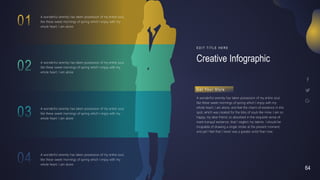 64
A wonderful serenity has taken possession of my entire soul,
like these sweet mornings of spring which I enjoy with my
whole heart. I am alone
A wonderful serenity has taken possession of my entire soul,
like these sweet mornings of spring which I enjoy with my
whole heart. I am alone
A wonderful serenity has taken possession of my entire soul,
like these sweet mornings of spring which I enjoy with my
whole heart. I am alone
A wonderful serenity has taken possession of my entire soul,
like these sweet mornings of spring which I enjoy with my
whole heart. I am alone
Creative Infographic
E D I T T I T L E H E R E
A wonderful serenity has taken possession of my entire soul,
like these sweet mornings of spring which I enjoy with my
whole heart. I am alone, and feel the charm of existence in this
spot, which was created for the bliss of souls like mine. I am so
happy, my dear friend, so absorbed in the exquisite sense of
mere tranquil existence, that I neglect my talents. I should be
incapable of drawing a single stroke at the present moment;
and yet I feel that I never was a greater artist than now.
G e t Yo u r S t y l e
 