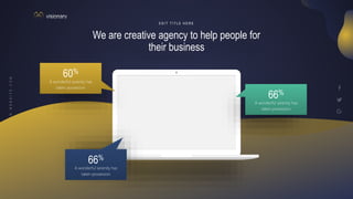 72
V I S I O N A R Y
We are creative agency to help people for
their business
E D I T T I T L E H E R E
60%
A wonderful serenity has
taken possession
66%
A wonderful serenity has
taken possession
66%
A wonderful serenity has
taken possession
 