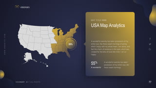 77
V I S I O N A R Y
A wonderful serenity has taken possession of my
entire soul, like these sweet mornings of spring
which I enjoy with my whole heart. I am alone, and
feel the charm of existence in this spot, which was
created for the bliss of souls like mine. I am so
happy,
55%
A wonderful
A wonderful serenity has taken
possession of my entire soul, like
these sweet mornings
USA Map Analytics
E D I T T I T L E H E R E
55%
 