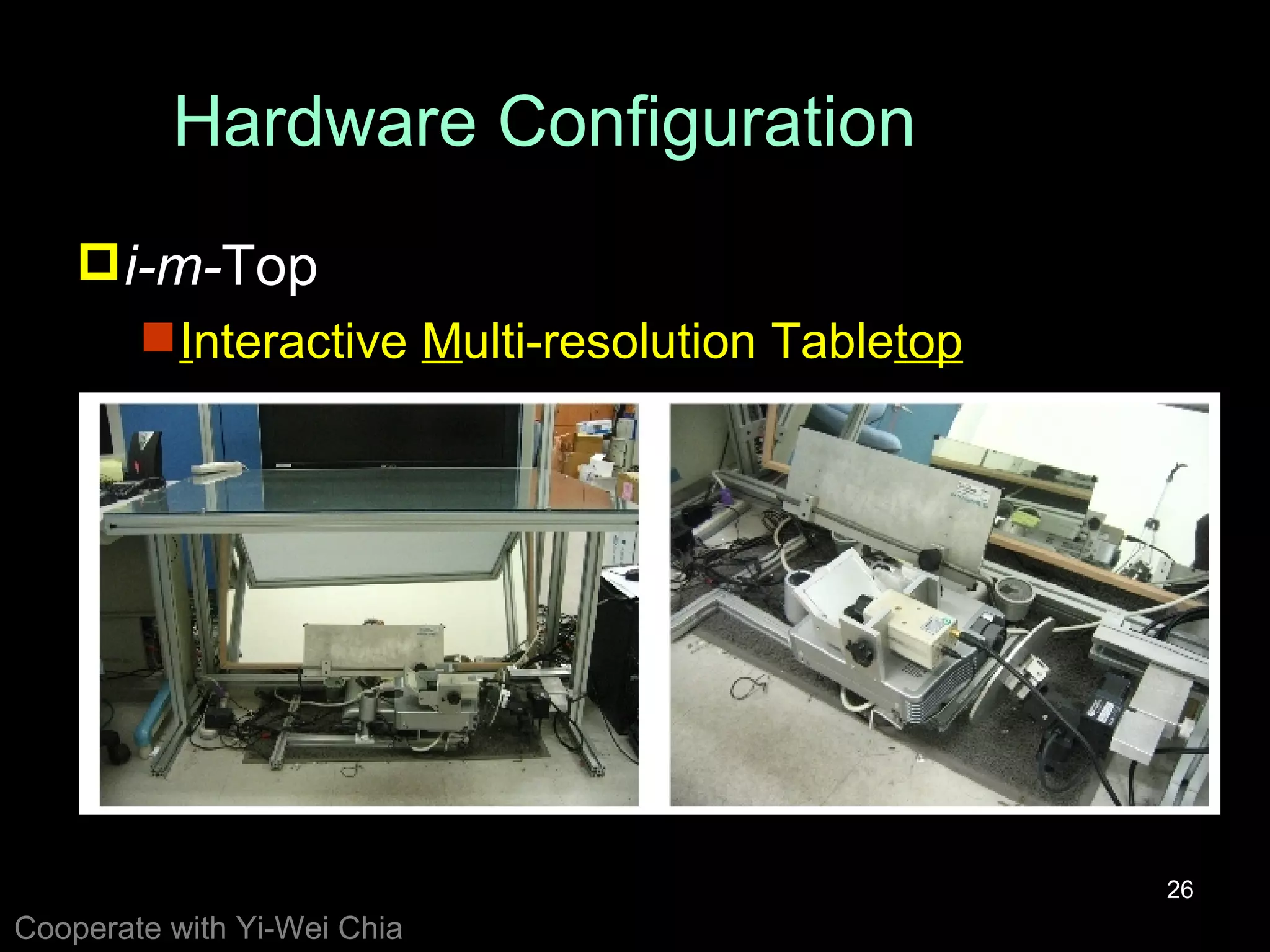 Hardware Configuration i-m- Top I nteractive  M ulti-resolution Table top Cooperate with Yi-Wei Chia 