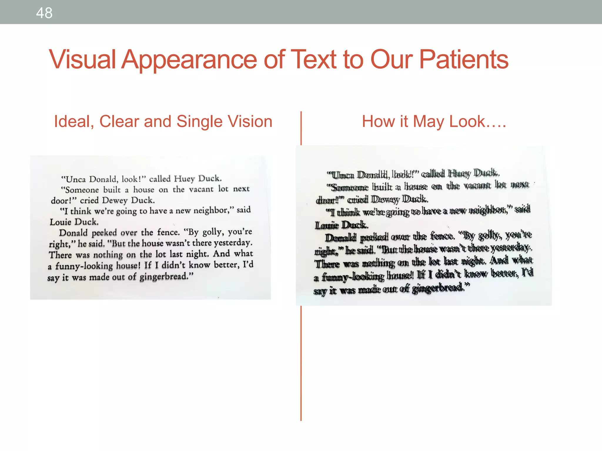 Visual Appearance of Text to Our Patients
Ideal, Clear and Single Vision How it May Look….
48
 