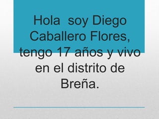 Hola soy Diego
Caballero Flores,
tengo 17 años y vivo
en el distrito de
Breña.
 