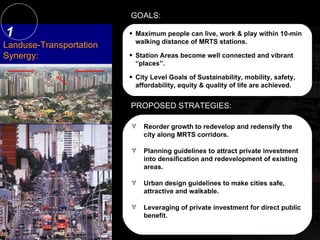 <ul><li>Reorder growth to redevelop and redensify the city along MRTS corridors. </li></ul><ul><li>Planning guidelines to ...