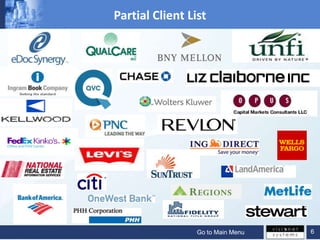 Partial Client List




                 Go to Main Menu   6
 