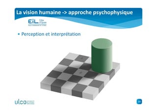 39
La vision humaine -> approche psychophysique
• Perception et interprétation
 