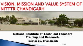 8/1/2015
National Institute of Technical Teachers
Training and Research,
Sector 26, Chandigarh
VISION, MISSION AND VALUE SYSTEM OF
NITTTR CHANDIGARH
 