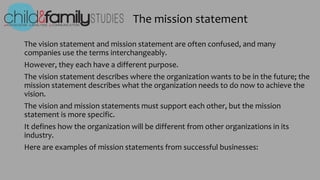 Vision, mission and values statements