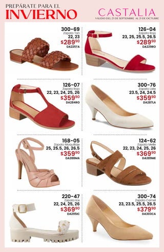 300-69
Zapato Tan
22, 23
$28990
DA225TA
126-04
Zapato Rojo
23, 25, 25.5, 26.5
$28990
DA229RO
126-07
Zapato Rojo
22, 23, 24, 25, 26
$35990
DA284RO
300-76
Zapato Late
23.5, 24, 24.5
$35990
DA287LA
168-05
Zapato Maquillaje
25, 25.5, 26, 26.5
$35990
DA288MA
124-62
Zapato Melle
22, 23, 24, 25, 26
$36990
DA289ME
220-47
Zapato Ice
22, 24, 25, 26
$36990
DA295IC
300-74
Zapato Camel
23, 23.5, 25.5, 26.5
$37990
DA303CA
 