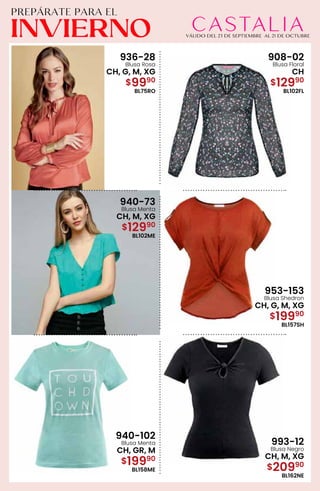 936-28
Blusa Rosa
CH, G, M, XG
$9990
BL75RO
908-02
Blusa Floral
CH
$12990
BL102FL
940-73
Blusa Menta
CH, M, XG
$12990
BL102ME
953-153
Blusa Shedron
CH, G, M, XG
$19990
BL157SH
940-102
Blusa Menta
CH, GR, M
$19990
BL158ME
993-12
Blusa Negro
CH, M, XG
$20990
BL162NE
 