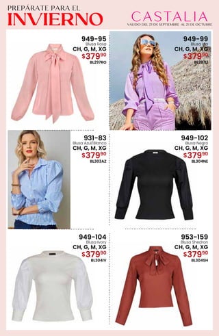 949-95
Blusa Rosa
CH, G, M, XG
$37990
BL297RO
949-99
Blusa Lila
CH, G, M, XG
$37990
BL297LI
931-83
Blusa Azul/Blanco
CH, G, M, XG
$37990
BL303AZ
949-102
Blusa Negro
CH, G, M, XG
$37990
BL304NE
949-104
Blusa Ivory
CH, G, M, XG
$37990
BL304IV
953-159
Blusa Shedron
CH, G, M, XG
$37990
BL304SH
 