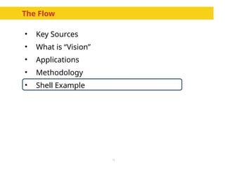 15
The Flow
• Key Sources
• What is “Vision”
• Applications
• Methodology
• Shell Example
 