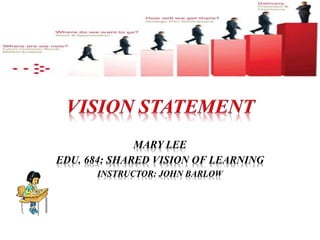 MARY LEE
EDU. 684: SHARED VISION OF LEARNING
INSTRUCTOR: JOHN BARLOW
 