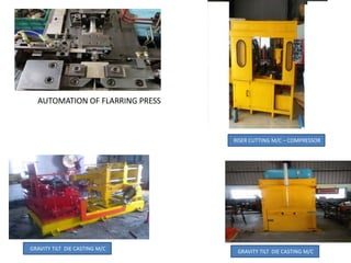 GRAVITY TILT DIE CASTING M/C
GRAVITY TILT DIE CASTING M/C
AUTOMATION OF FLARRING PRESS
RISER CUTTING M/C – COMPRESSOR
 