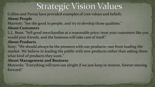 Strategic Vision BenefitsIt bridges the present and the future. The right vision takes the organization out of the present, and focuses it on the future. A good vision can orient you on the future.