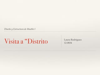 Diseño y Estructura de Mueble I
Visita a “Distrito Laura Rodriguez!
12-0834
 