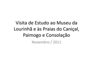 Visita de Estudo ao Museu da
Lourinhã e às Praias do Caniçal,
     Paimogo e Consolação
        Novembro / 2011
 