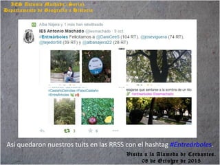 IES Antonio Machado (Soria).
Departamento de Geografía e Historia
Así quedaron nuestros tuits en las RRSS con el hashtag #Entreárboles.
Visita a la Alameda de Cervantes.
08 de Octubre de 2015
 
