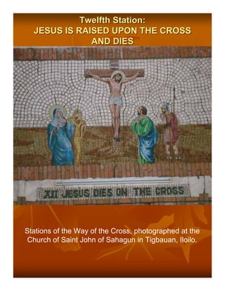 Twelfth Station:
  JESUS IS RAISED UPON THE CROSS
              AND DIES




Stations of the Way of the Cross, photographed at the
 Church of Saint John of Sahagun in Tigbauan, Iloilo.
 