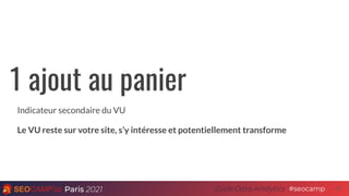 Paris 2021 #seocamp
Cycle Data Analytics 23
1 ajout au panier
Indicateur secondaire du VU
Le VU reste sur votre site, s’y intéresse et potentiellement transforme
 