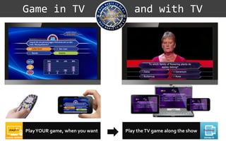 Game in TV and with TV
PlayYOUR game, when you want Play the TV game along the show
 
