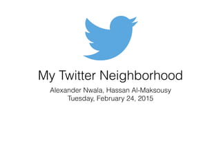 My Twitter Neighborhood
Alexander Nwala, Hassan Al-Maksousy
Tuesday, February 24, 2015
 