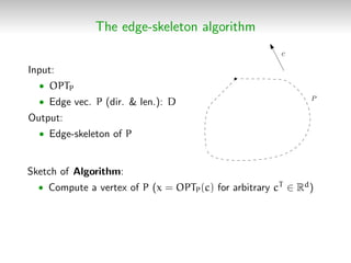 The edge-skeleton algorithm
Input:
• OPTP
• Edge vec. P (dir. & len.): D
Output:
• Edge-skeleton of P
P
c
Sketch of Algori...