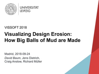 Visualizing Design Erosion:
How Big Balls of Mud are Made
VISSOFT 2018
Madrid, 2018-09-24
David Baum, Jens Dietrich,
Craig Anslow, Richard Müller
 