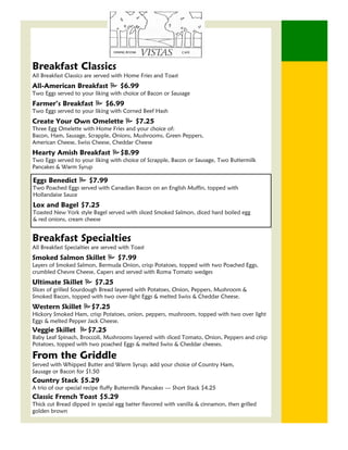 Vistas Breakfast Menu