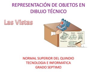 REPRESENTACIÓN DE OBJETOS EN DIBUJO TÉCNICO Las Vistas NORMAL SUPERIOR DEL QUINDIO TECNOLOGIA E INFORMATICA  GRADO SEPTIMO 
