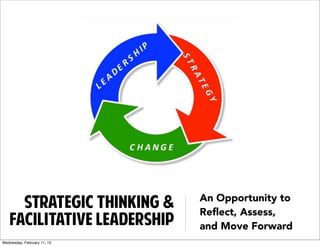 Strategic Thinking &
Facilitative Leadership
An Opportunity to
Reﬂect, Assess,
and Move Forward
Wednesday, February 11, 15
 