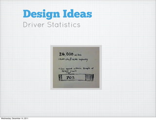 Design Ideas
                      Driver Statistics




Wednesday, December 14, 2011
 