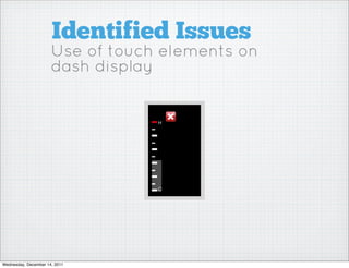 Identified Issues
                      Use of touch elements on
                      dash display




Wednesday, December 14, 2011
 
