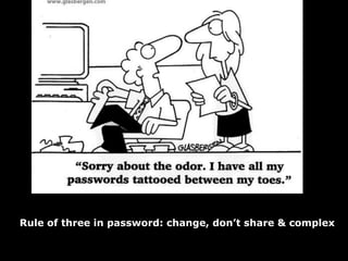 Rule of three in password: change, don’t share & complex
 