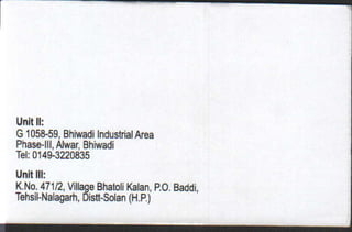 Vendors Visiting Cards LIST