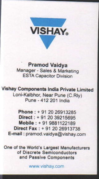 Vendors Visiting Cards LIST