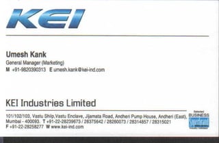 Vendors Visiting Cards LIST