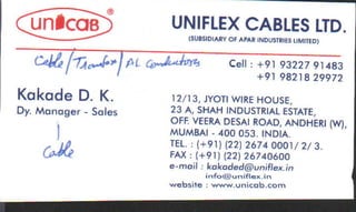 Vendors Visiting Cards LIST