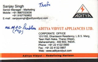 Vendors Visiting Cards LIST