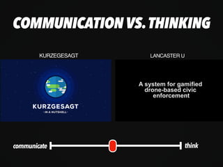 communicate
KURZEGESAGT LANCASTER U
think
COMMUNICATIONVS.THINKING
 